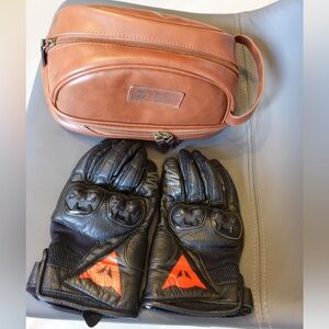 BUNDLE!! Original Penguin Tan Leather Bag + Motorcycle Gloves